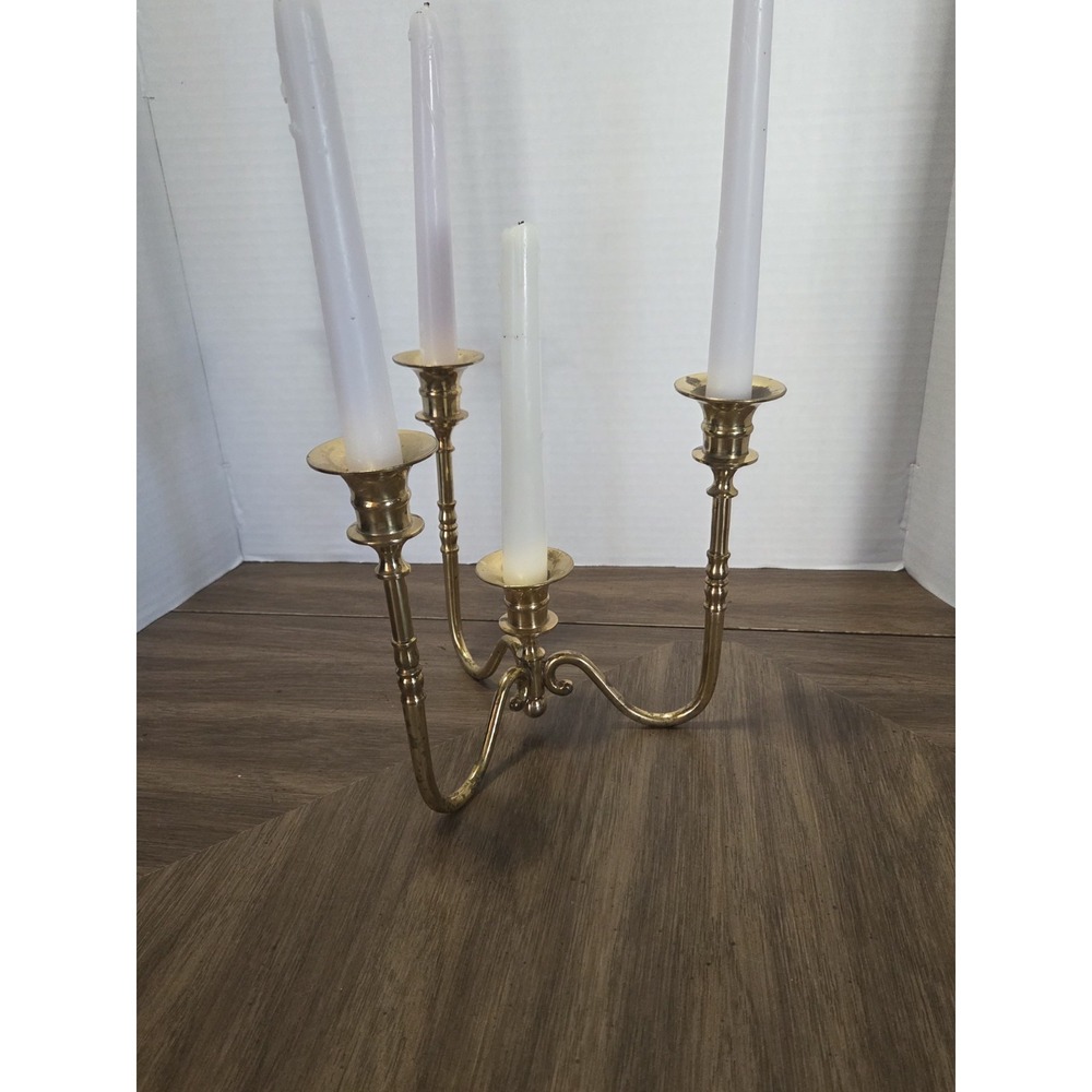 vintage brass 3-arm tabletop candelabra With Center Candle Holder